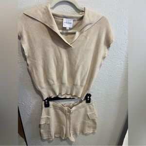 Pink Rose Beige Knit Top